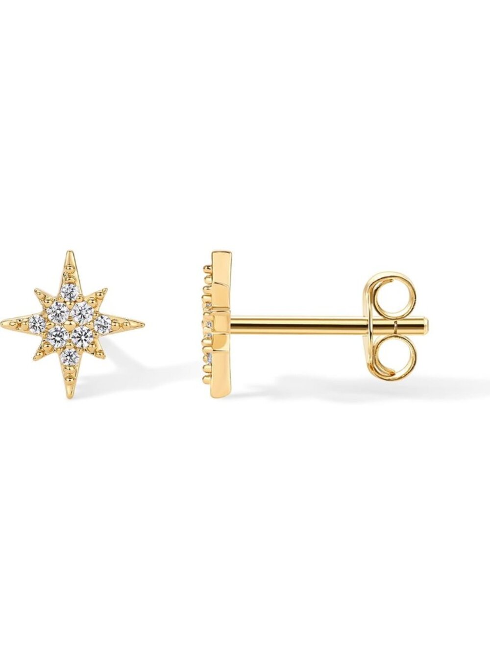 Dainty 14K Gold Plated Stud Earrings for Women, Sparkling CZ Piercing Jewelry